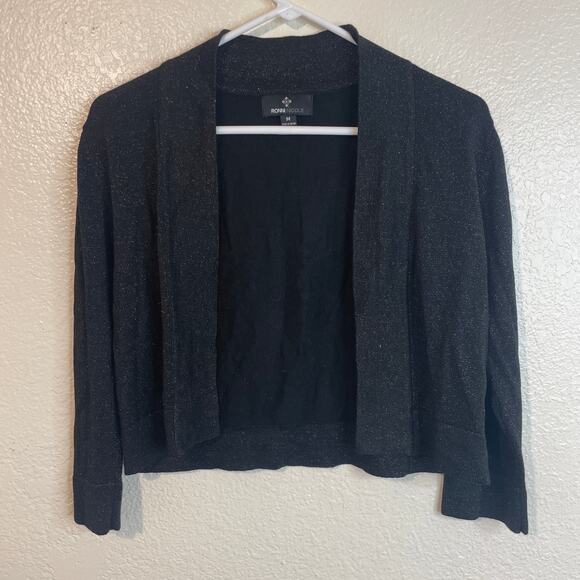 Y2K Ronni Nicole Black Metallic Open Front Bolero Cardigan Size Medium - Picture 1 of 6